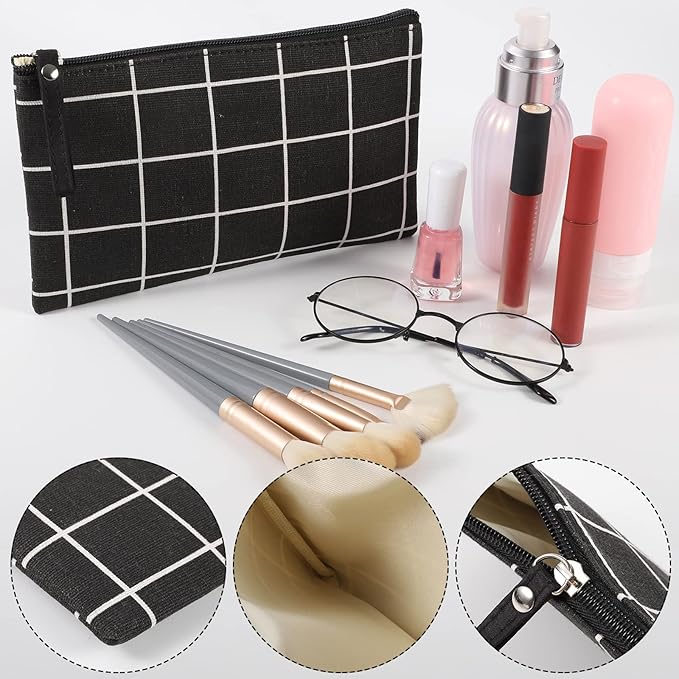 2 Pcs Small Cosmetic Bag, Multi-Function Canvas Cosmetic Pouch Small Zipper Pouch Makeup Bag Purse Pouches Cute Makeup Pouch Christmas Gifts Stocking Stuffers for Women