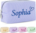 Yofair Personalized Makeup Bag with Bith Flower, Large Capacity Travel Toiletry Case Teen Girl Gift Trendy Stufff Custom Seersucker Cosmetic Bags Birthday Gifts for Girls Women