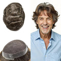 Toupee for Men French Lace Center Human Hair Replacement Systems Transparent Lace Center Hair Piece Mens Toupee Hair Units for Man V-Looped Front 8"X10" #430 4# MEDIUM BROWN WITH 30% SYNTHETIC GREY