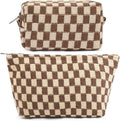 Travel Makeup Bag, Checkered Cosmetic Bag Make Up Organizer Case for Women, Small Toiletry Bag Skincare Pouch for Toiletries Accessories Brushes, 2PCS