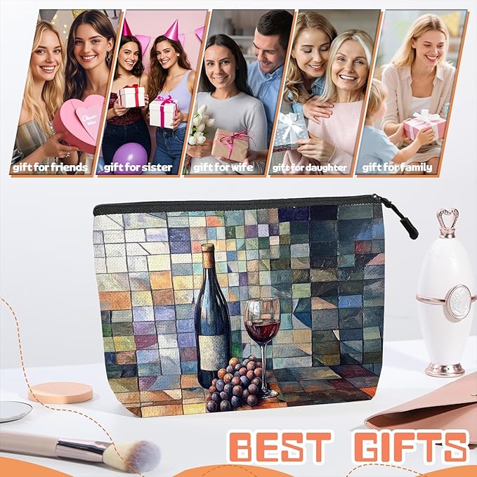 Cosmetic Bags Travel Makeup Toilet Case Waterproof Pouch for Women Girls 6.7X9.45inches - The Elegant Allure of A Wine - Themed Still - Life