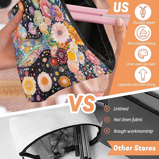 Makeup Bag Travel Cosmetic Bags Small Makeup Case Waterproof Zipper Pouch for Women Girls 7X9inches - Colorful Flowers in A Blue Vase with Dots