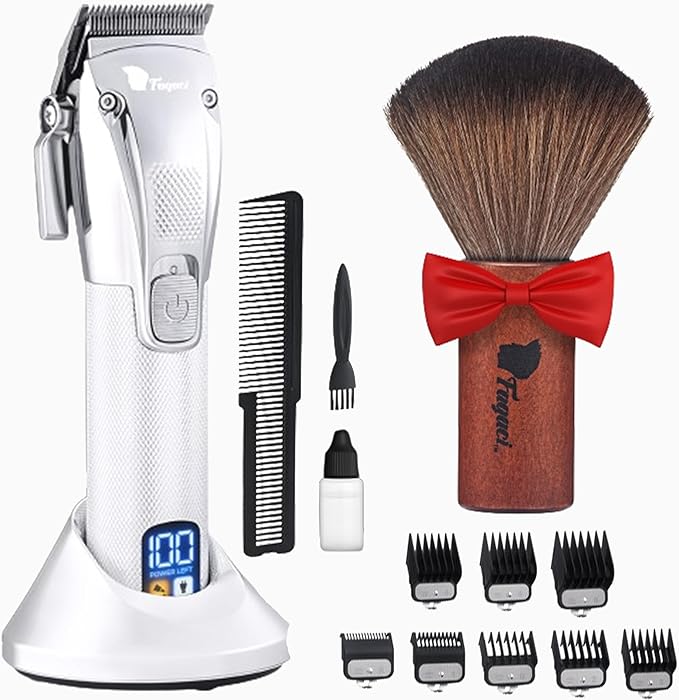 Fagaci Professional Hair Clippers & Barber Brush Neck Duster Set, Turbo Power Cordless Hair Clippers for Men, High Carbon Steel Blades, 2 Count