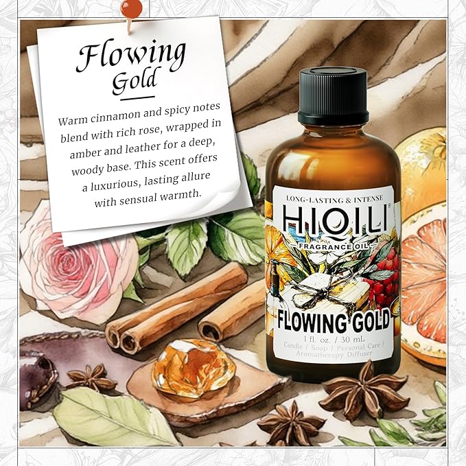 HIQILI Flowing Gold Fragrance Oil - Perfect for Soap & Candles, Men's Perfumes Making, for Essential Oil Diffusers Use - 1 Fl Oz