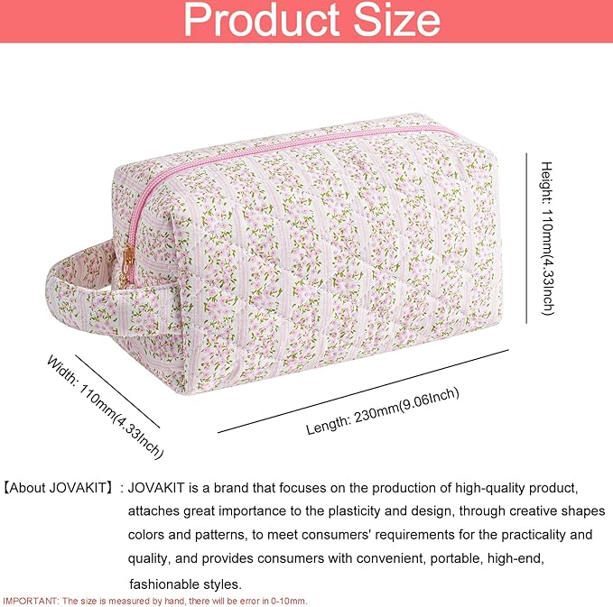 JOVAKIT Travel Makeup Bag Cosmetic Bag for Women, Christmas Gifts, Small Floral Flowers Coquette Toiletry Bag with Handle, Zipper Make Up Pouch Organizer Bag Trendy Stuff (Pink Floral)