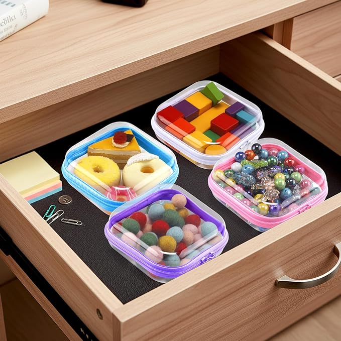 Hoolerry 4 Pcs Hard Clear Zipper Case Makeup Bags Plastic Pencil Pouch Transparent Storage Box Containers for Cosmetics, Snacks, Building Blocks, Puzzles(Multicolor,5 x 5 x 2 in)