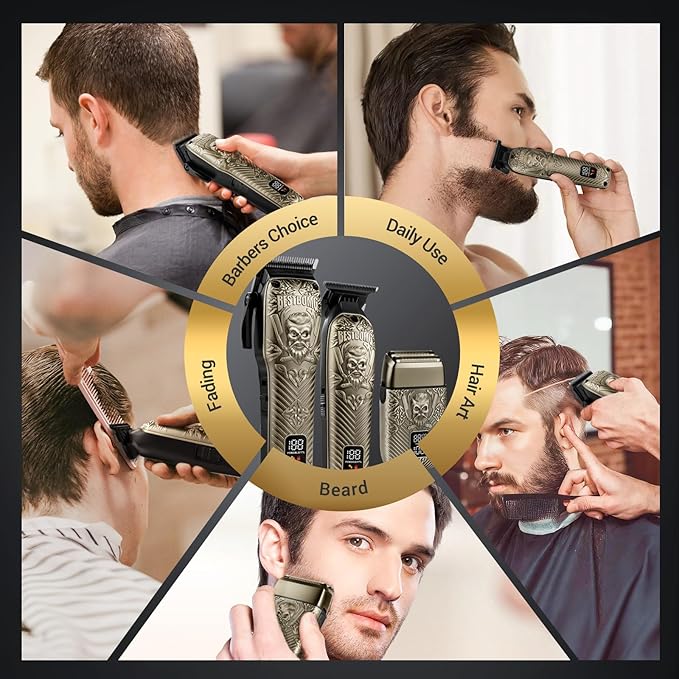 BESTBOMG® Hair Clippers for Men, Professional Hair Clippers, Beard Trimmer& Rechargeable Shaver Set, Metal T-Blade, LED Display, Barber Hair Cutting Kit for Men Grooming & Gifts, BS-807E (Bronze)