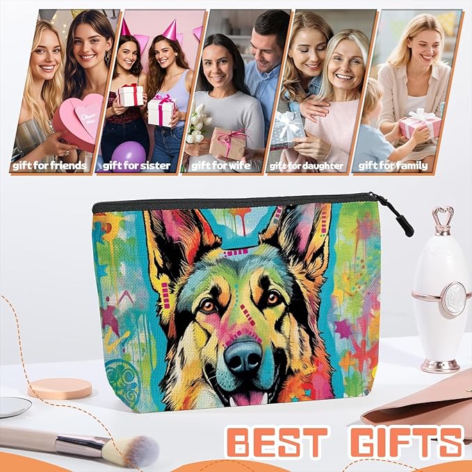 Cosmetic Bags Travel Makeup Toilet Case Waterproof Pouch for Women Girls 6.7X9.45inches - German Shepherd in A Color - Splashed Artistic Background