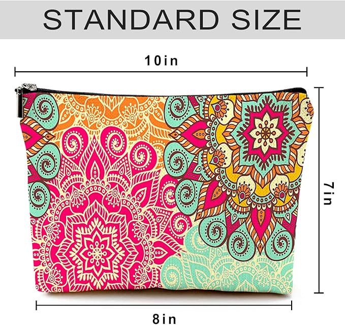 Cute Makeup Bag for Purse Canvas Waterproof Funny Cosmetic Bags for Women Zipper Travel Toiletry Pouch-Boho Flower Makeup Bags