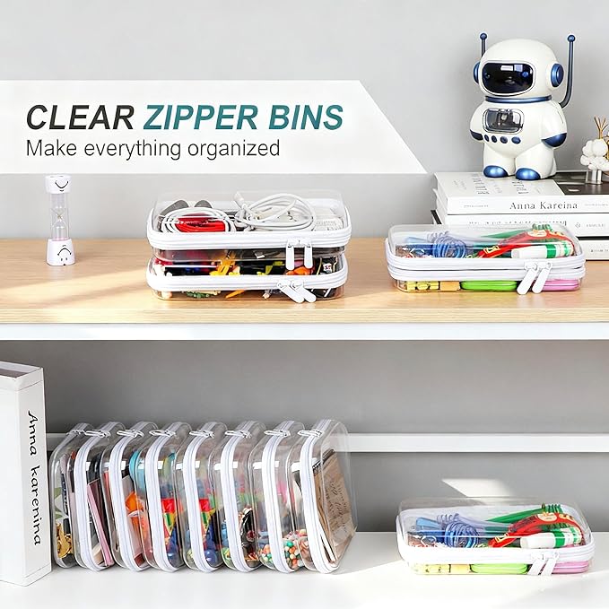3pcs Clear Hard Shell Zipper Case, Transparent Hard Plastic Zipper Pouches, Portable Travel Organizer, Clear Toiletry Bag, Craft and Arts Organizer, Toy Storage Bins, Stackable Hard Side Plastic Case