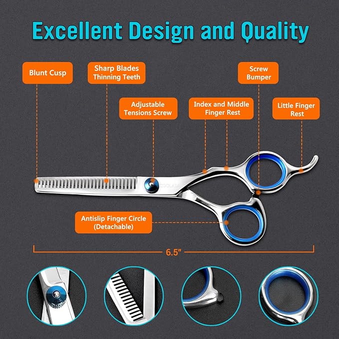 Stainless Steel Hair Cutting Scissors Thinning Shears 6.5 Inch Professional Salon Barber Haircut Scissors Family Use for Man Woman Adults Kids