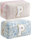 JOVAKIT Makeup Bag Cosmetic Bags for Women, Christmas Gifts for Girls Age 6-18, Alphabet Pink Floral Coquette Zipper Travel Makeup Pouch, Organizer Case Trendy Stuff (Pink+ Blue P)