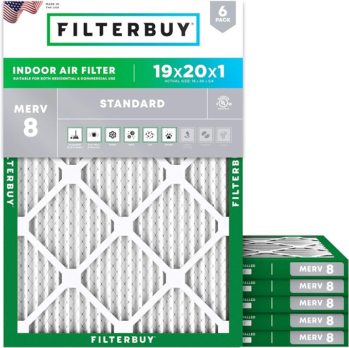 Filterbuy 19x20x1 Air Filter MERV 8 Essential Dust & Allergy Defense, by Filterbuy