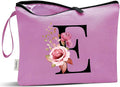 Vavabox A-Z Personalized Makeup Bag, Birthday Gifts for Women Mom, Gifts for Best Friend, Bride Bridesmaid Cosmetic bag (E, Purple)
