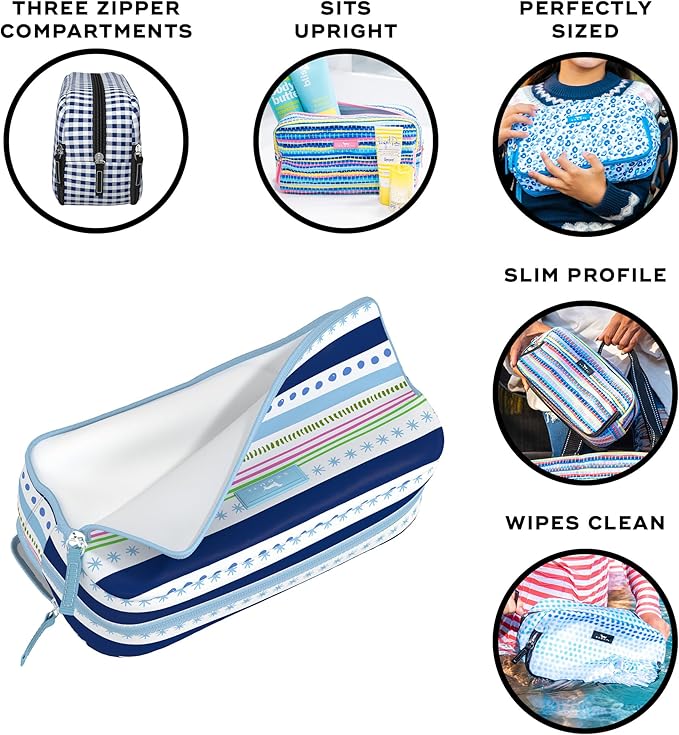 SCOUT 3-Way Toiletry Bag - Travel Makeup Pouch for Women with Three Zipper Compartments - Stands Upright, Wipes Clean
