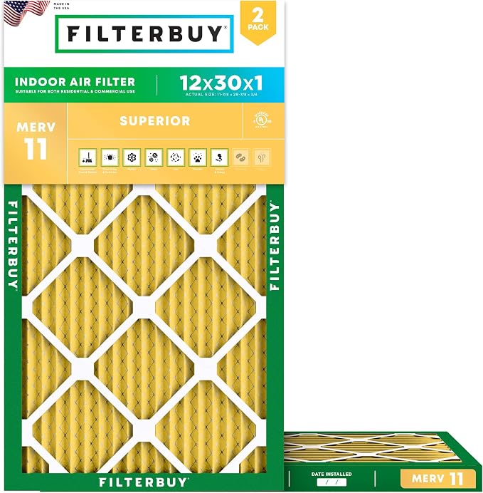 Filterbuy 12x30x1 Air Filter MERV 11 Superior Pet & Allergy Defense, by Filterbuy