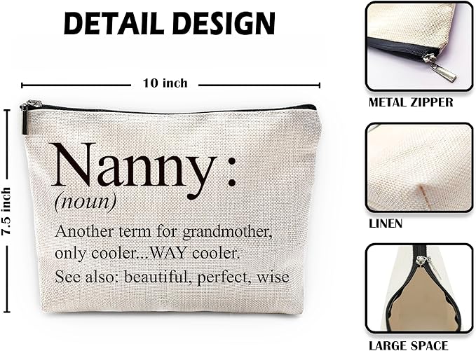 Sufamb Nanny Gifts Makeup Bag, Grandma Gifts for Mother's Day Birthday from Grandkids Cosmetic Bags, Best Grandma Gift Portable Small Toiletry Bag Zipper Makeup Pouch