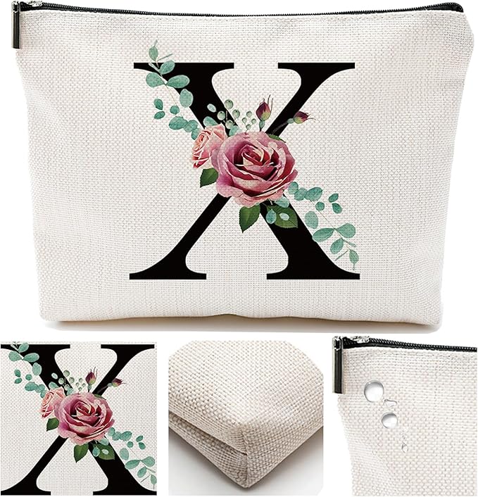 A-Z Personalized Makeup Bag, Monogrammed Bridesmaid Presents Cosmetic Bag, Portable Stationary Storage Organizer, Friendship Travel Makeup Bags