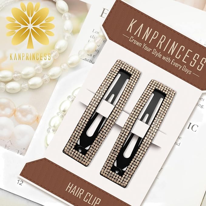 Rhinestone and Crystal Hair Clips 2-Pack, Sparkly Barrettes & Elegant Bling Accessories for Women & Girls(Set2)
