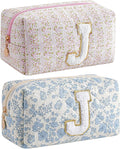 JOVAKIT Makeup Bag Cosmetic Bags for Women, Christmas Gifts for Girls Age 6-18, Alphabet Pink Floral Coquette Zipper Travel Makeup Pouch, Organizer Case Trendy Stuff (Pink+ Blue J)