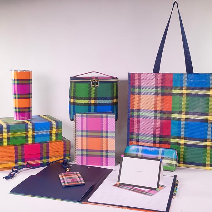 Kate Spade New York Clipboard Folio with Low Profile Clip, Professional Padfolio Includes Lined Notepad, Pen Loop, and Pocket, Grand Plaid Duo