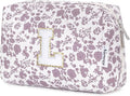 Narwey Birthday Gifts for Teen Girls Kids Women Personalized Initial Floral Makeup Bag Cute Cosmetic Trendy Stuff 6 8 10 11 12 13 14 16 18 Years Old Travel Toiletry Bag (Little Dusty Pink Flower L)