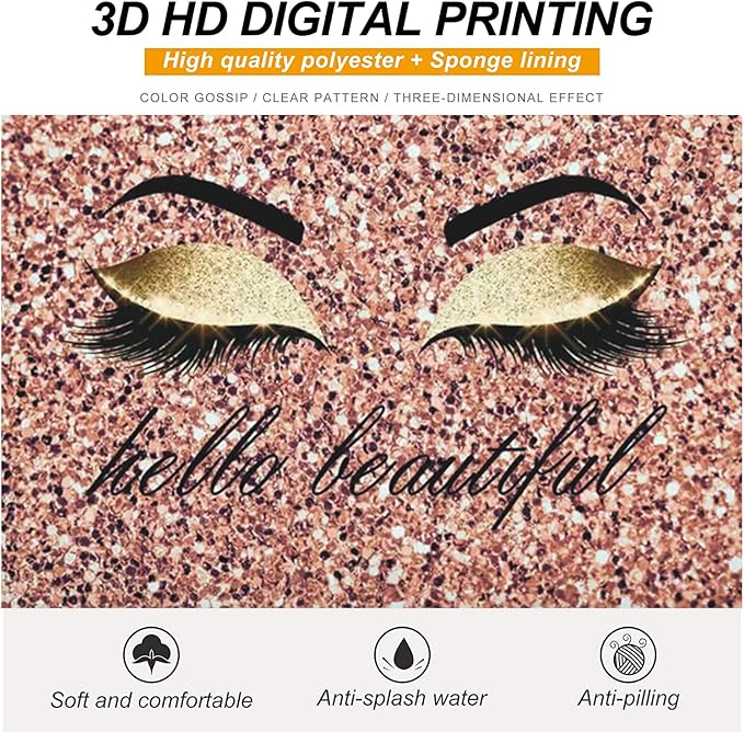 Hello Beautiful Makeup Bag for Purse Eyelash Pink Cosmetic Bags for Women Inspirational Gift Small Funny Cosmetics Glitters Eyeshadows Travel Bag Cases for Toiletries Accessories Organizer