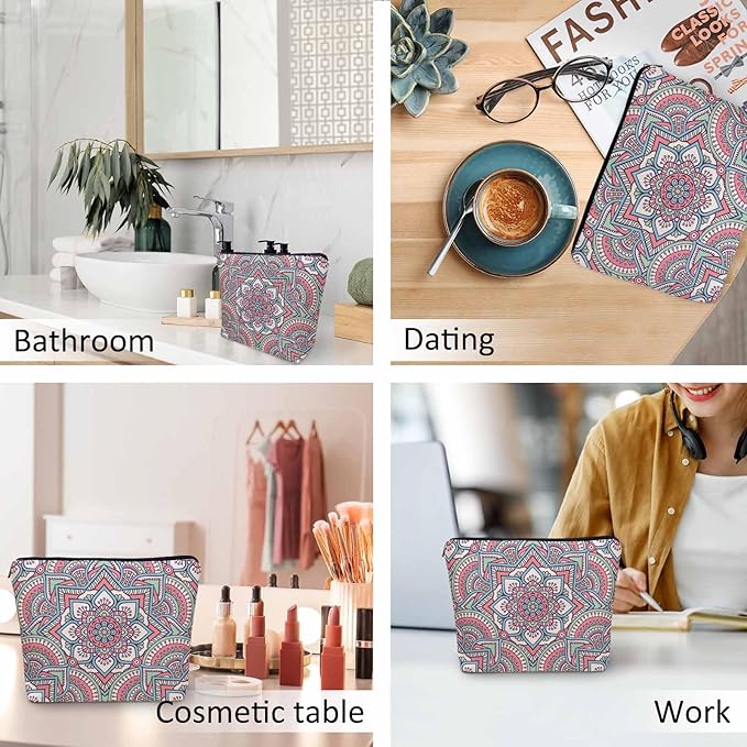 Woman Makeup Bag Mandala, Ethnic Tribal Mandala Floral Boho Makeup Bags Travel Cosmetic Bags Toiletry Makeup Organizer Pencil Pouch Make Up Cosmetic Bag For Owners Lady Birthday Gifts