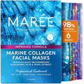 MAREE Collagen Facial Mask with Hyaluronic Acid — Sheet Face Mask Skincare — Centella Asiatica, Green & Red Algae Extract — Hydrating Facemask For Women Skin Care — Mascarillas Para La Cara — 6 Count