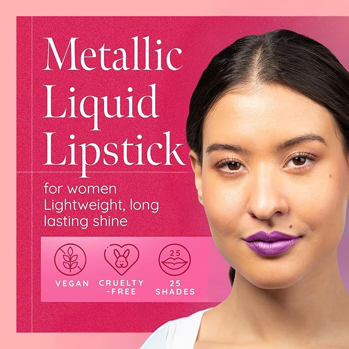 Aromi Metallic Liquid Lipstick | Long-Lasting, Waterproof, Smear and Smudge Proof, Bright Lilac Lip Color with Shimmery Finish (Purple Unicorn)
