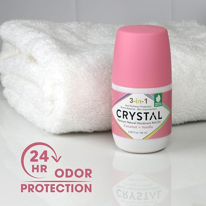 Crystal 3-in-1 BioHealth Deodorant, Coconut & Vanilla, Natural Odor Protection with Aloe & Hyaluronic Acid, Microbiome-Friendly, Moisturizing, Anti-Pollution Formula (2.25 Fl Oz)