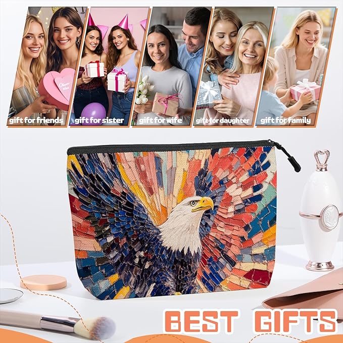 Cosmetic Bags Travel Makeup Toilet Case Waterproof Pouch for Women Girls 6.7X9.45inches - Vivid Rainbow - Hued Eagle