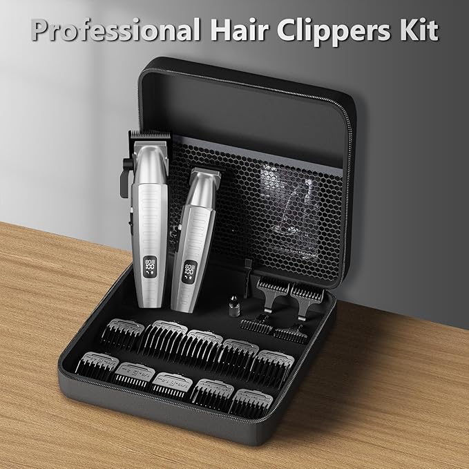 Ufree Professional Hair Clippers for Men, Clippers and Trimmers Set, Barber Clippers, Electric Beard Trimmer with Barber Bag, Gifts for Men，Silver