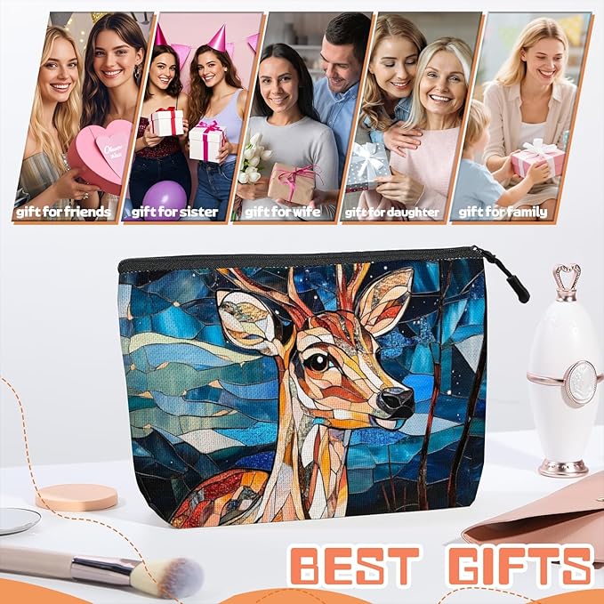 Cosmetic Bags Travel Makeup Toilet Case Waterproof Pouch for Women Girls 6.7X9.45inches - Colorful Celestial Deer