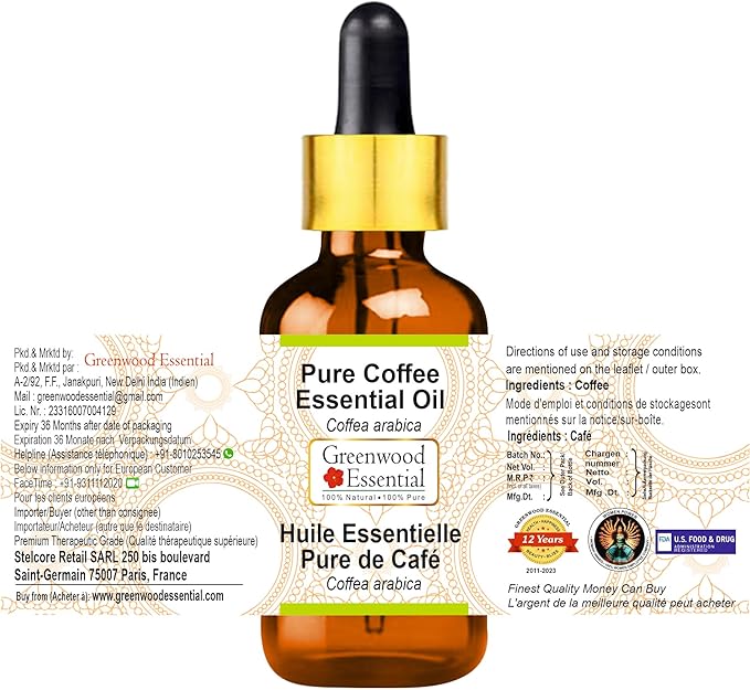 Greenwood Essential Pure Coffee Essential Oil (Coffea Arabica) with Glass Dropper 100ml (3.38 oz)