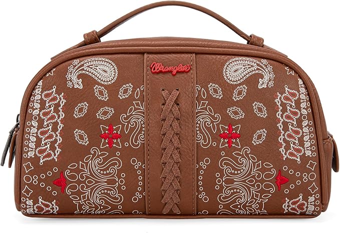 Montana West Wrangler Makeup Bag for Women Small Cosmetic Toiletry Bags Western Paisley Make Up Pouch Durable Cute Travel Purse, Brown