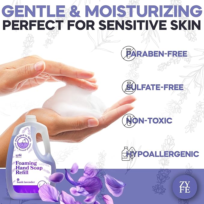 Lavender Hand Soap Refills Foam, 64oz Liquid Hand Soap Foam Refill in Recycled Bottle, Natural Handwash Refill with Essential Oils, Biodegradable & Moisturizing