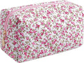 JOVAKIT Square Makeup Bag Cute Cosmetic Bag for Women, Floral Coquette Aesthetic Toiletry Bag, Zipper Make Up Pouch, Travel Make Up Organizer Bag (Red Floral)