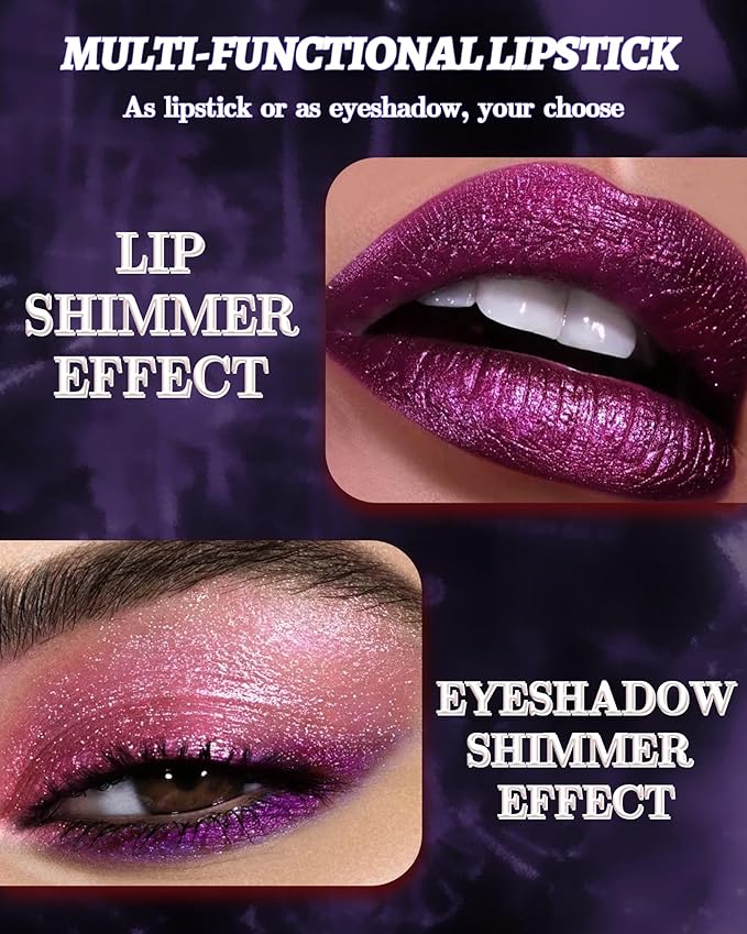Glitter Metallic Shimmer Lipstick, Dark Plum Lipstick Long Lasting, Diamond High Pigmented Shiny Metallic Lip Stick, Non-sticky Sparkly Purple Lipsticks for Women Christmas Makeup-10 Dark Plum