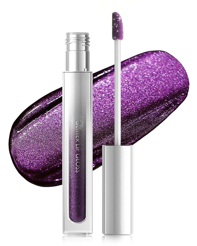 Glitter Sheer Plum Lip Gloss, Matte Metallic Shimmer Non-Stick Lip Gloss,Long-Lasting Waterproof Smudge Proof Liquid Lipstick Lipgloss,Sparkle Diamond Lip Tint Stain, Makeup Gift for Women Girl-08