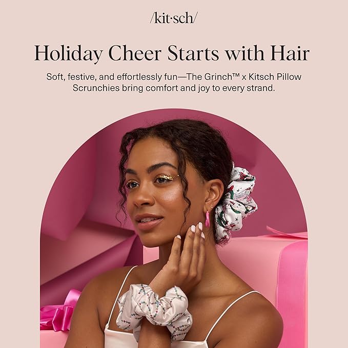 The Grinch x Kitsch Pillow Satin Scrunchies for Women - Hair Ties No Damage, No Crease Hair Accessories | For Day or Night Use | Ideal Gifts for Women - 2pcs