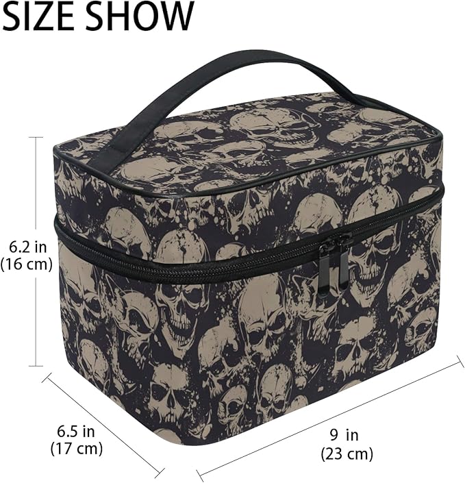 Makeup Bag, Grunge Skulls Travel Makeup Organizer Bag Cosmetic Cases Toiletry Bags for Girl Women Ladies