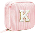 LETGO Birthday Gifts for Women Small Personalized Initial Monogram Makeup Bag,Preppy Corduroy Makeup Bags Travel Toiletry Bag Cute Pouch Purse for Her Mom Girlfriend Wife Sister Teacher Bridesmaid