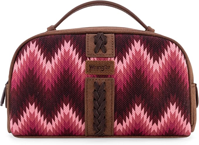 Montana West Wrangler Makeup Bag for Women Small Cosmetic Toiletry Bags Western Make Up Pouch Durable Cute Travel Purse, Dark Pink