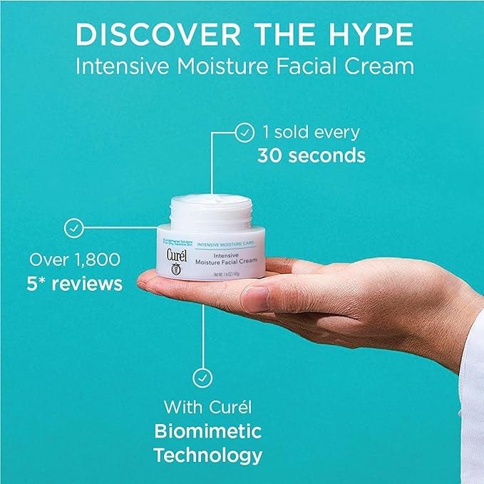 Curel Japanese Skin Care Intensive Face Moisturizer Cream, Face lotion for Dry to Very Dry, Sensitive Skin, with Ceramides, Anti-Aging & Anti-Wrinkle, Fragrance & Alcohol Free Eczema Cream, 1.4 Oz