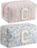 JOVAKIT Makeup Bag Cosmetic Bags for Women, Christmas Gifts for Girls Age 6-18, Alphabet Pink Floral Coquette Zipper Travel Makeup Pouch, Organizer Case Trendy Stuff (Pink+ Blue C)