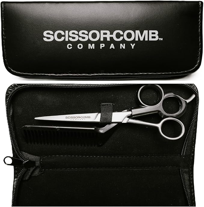 Scissor Comb 2 in 1 Hair Scissors with Comb attached - Cut and Trim Hair At Home with Great DIY Hair Cutting Tool - Professional 6.75" 440C Stainless Steel Shears with Comb