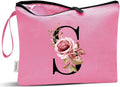 Vavabox A-Z Personalized Makeup Bag, Birthday Gifts for Women Mom, Gifts for Best Friend, Bride Bridesmaid Cosmetic bag (S, Peach)