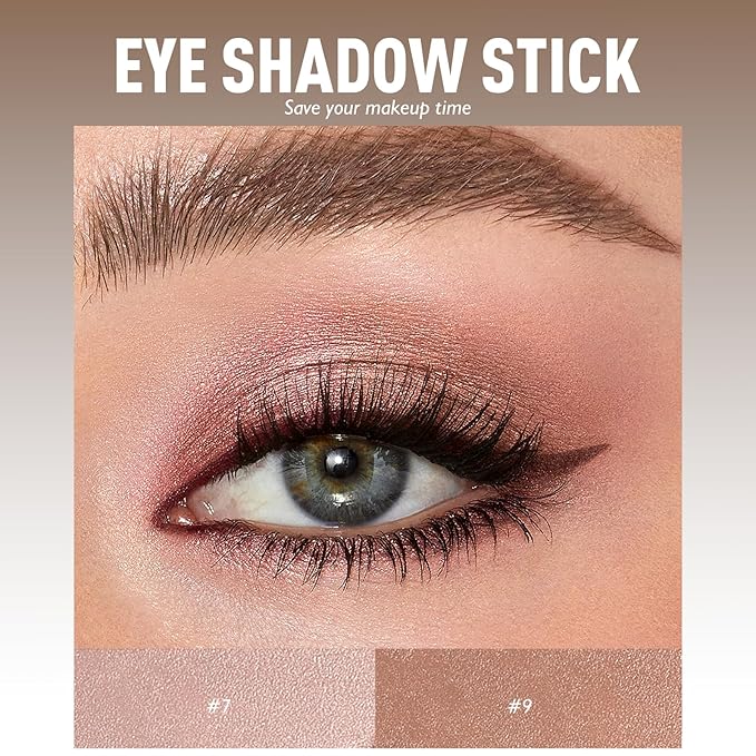 2 Colors Eyeshadow Stick Shimmer Glitter Eye Shadow Pencil Waterproof Eye Brightener Crayon Highlighter Eye Liner Pen Multi-Dimensional Blendable Neutral Crease-Proof Eyes Look Makeup, 7+9
