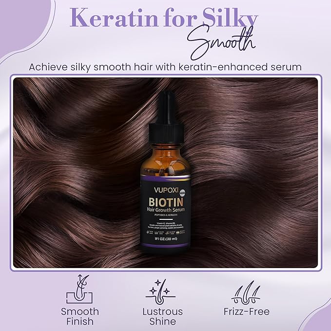Biotin Hair Growth Serum - Topical Biotin Hair Serum for Hair Growth Infused with Peptides, Keratin, Caffeine, and Vitamins, All Hair Types 1 Fl Oz (1.01 FL OZ, Rosemary)